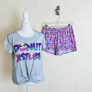 Justice Grey & Purple ‘Donut Disturb’ Panda Short Sleeve Top & Shorts Pajama Set